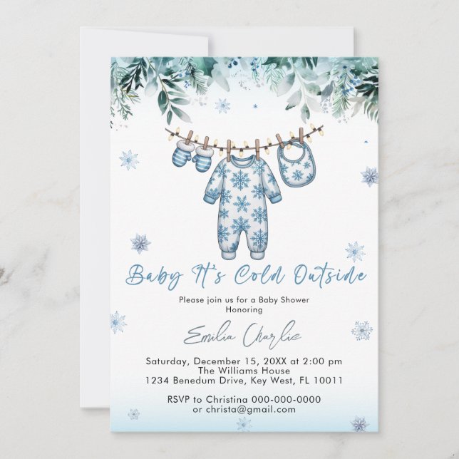 Invitation Vêtements de bébé froid Hiver Hiver Baby shower (Devant)