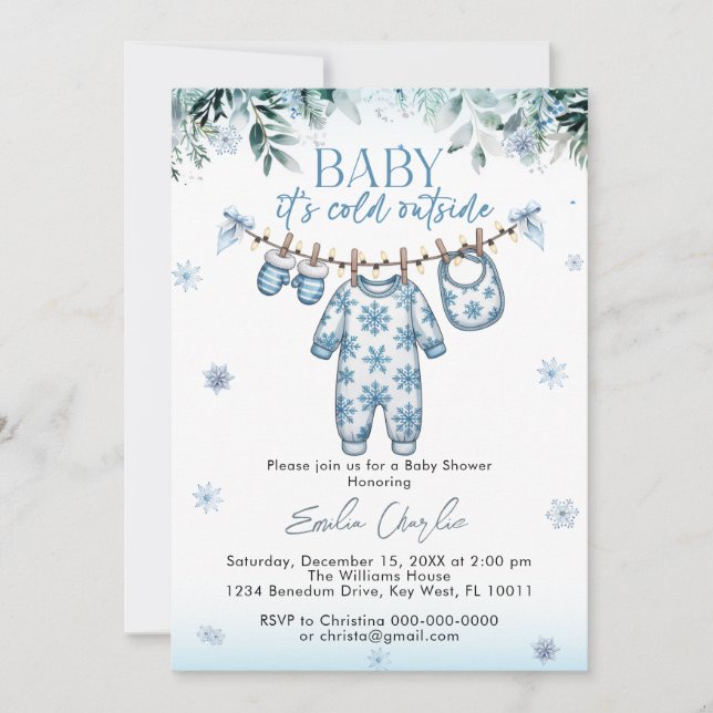 Invitation Vêtements de bébé froid Hiver Hiver Baby shower (Devant)
