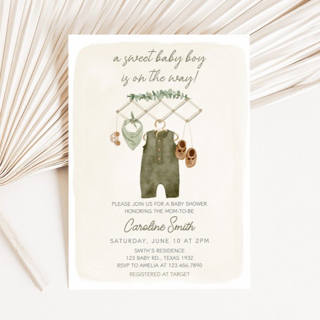 Invitation Vêtements de bébé garçon boho Baby Shower (Sweet Baby Boy Baby Shower Invitation)
