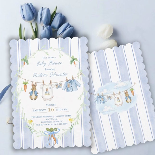 Invitation Vêtements de bébé garçon lapin mignon sur un fil à (Créateur téléchargé)