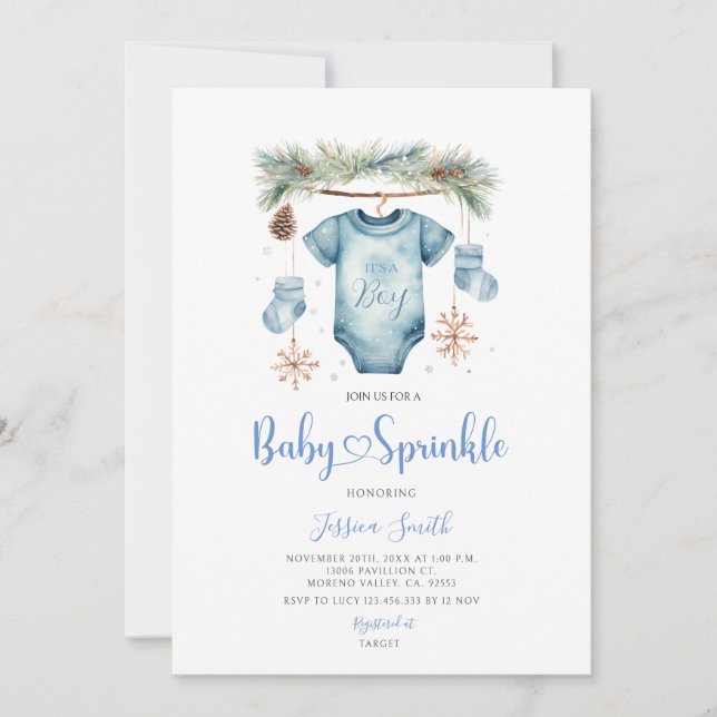 Invitation Vêtements de bébé garçon pour Baby Sprinkle Bleu H (Devant)