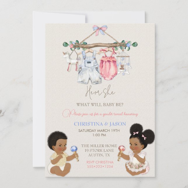 Invitation Vêtements de bébé Genre Révéler ivoire rose bleu (Devant)