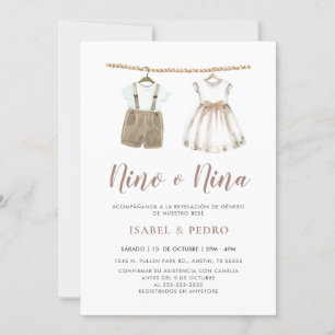 Invitation Vêtements de bébé neutres en espagnol Révélation d