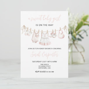 Invitation Vêtements de bébé rose pastel Fille Baby shower