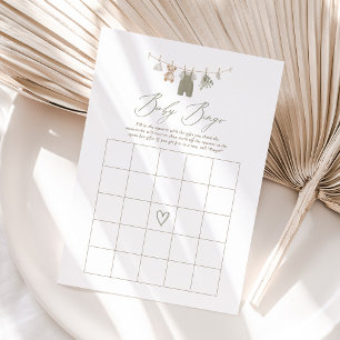 Invitation Vêtements de bébé vert sauge boho Bingo de la baby