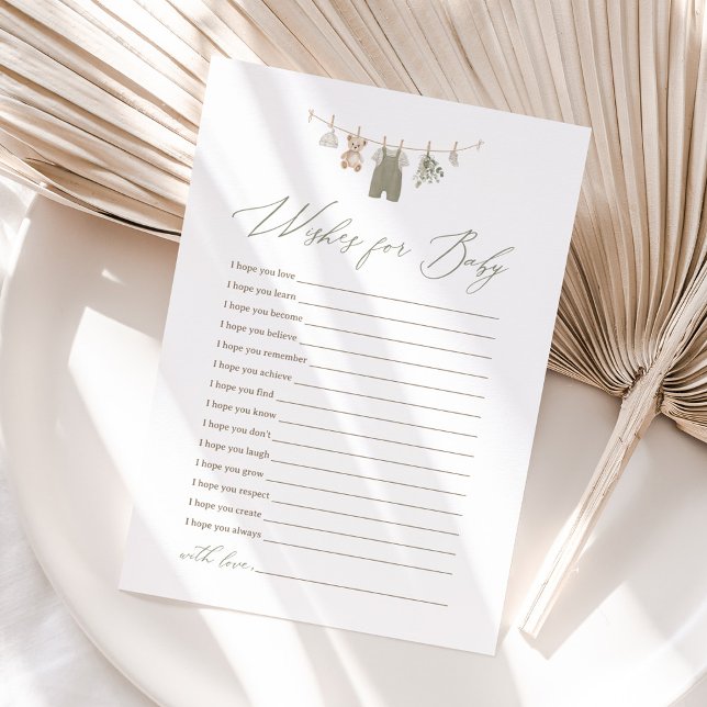 Invitation Vêtements de bébé vert sauge boho souhaits pour bé (Créateur téléchargé)