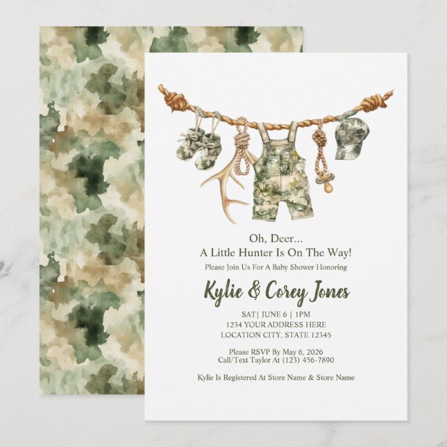 Invitation Vêtements de chasse Camouflage Garçon Baby Shower (Devant / Derrière)