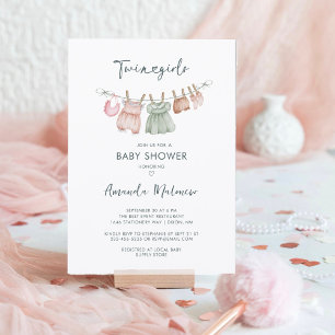 Invitation Vêtements de jumelles aquarelle Baby Shower modern