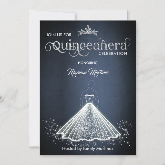 Invitation Vêtements de luxe bleu marine adorable pétillant Q (Devant)