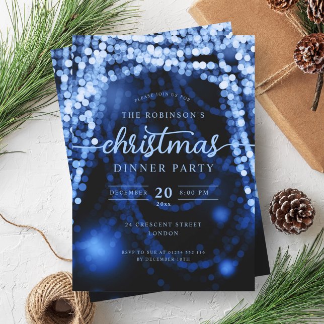 Invitation Vêtements de Noël de la Marine Bleue (Luxurious Navy Blue Winter Lights Christmas Invitation)