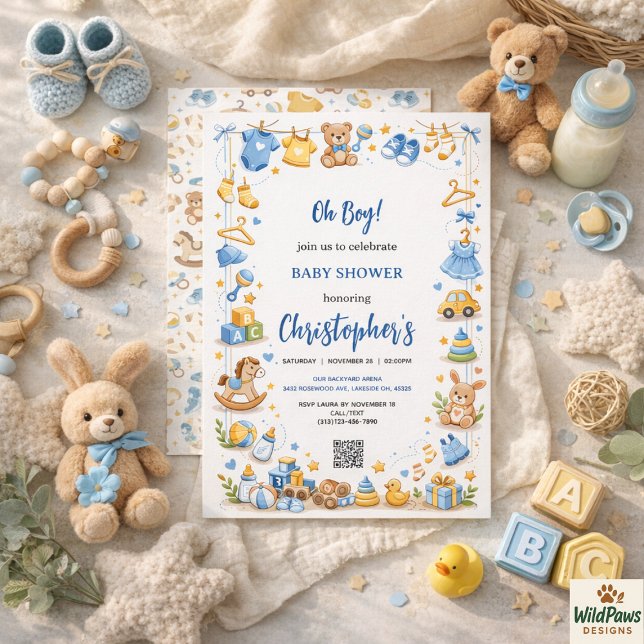 Invitation Vêtements et Jouets Mignons pour Bébé Cadeaux pour (Cute Baby Clothes & Toys Boy Baby Shower Invitation
)