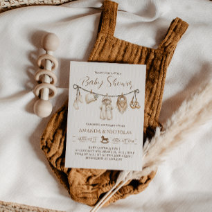 Invitation Vêtements neutres Baby Shower rayé