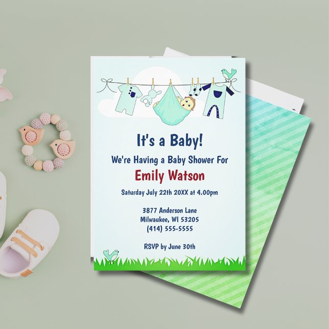 Invitation Vêtements neutres genre mignons Baby shower Boho (Cute Gender Neutral Clothesline Boho Baby Shower Invitation)