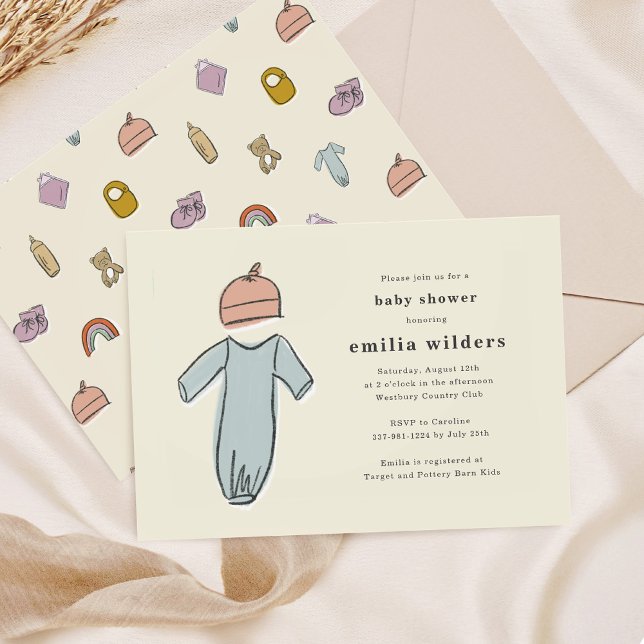 Invitation Vêtements nouveau-nés mignons Baby shower neutre g (Cute Newborn Clothes Gender Neutral Baby Shower Invitation)