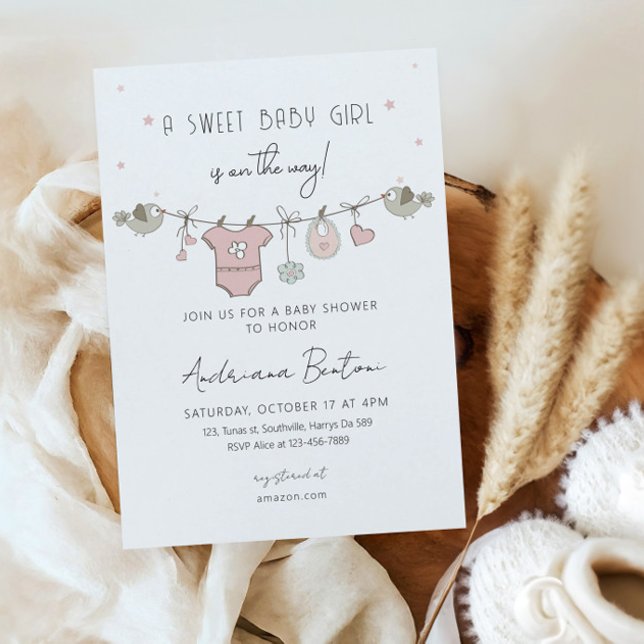 Invitation Vêtements pour bébés Baby shower pour filles (Créateur téléchargé)