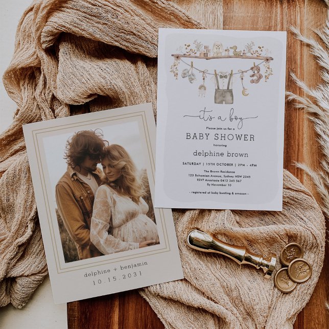 Invitation Vêtements pour bébés Boho Baby shower tonique neut (Créateur téléchargé)