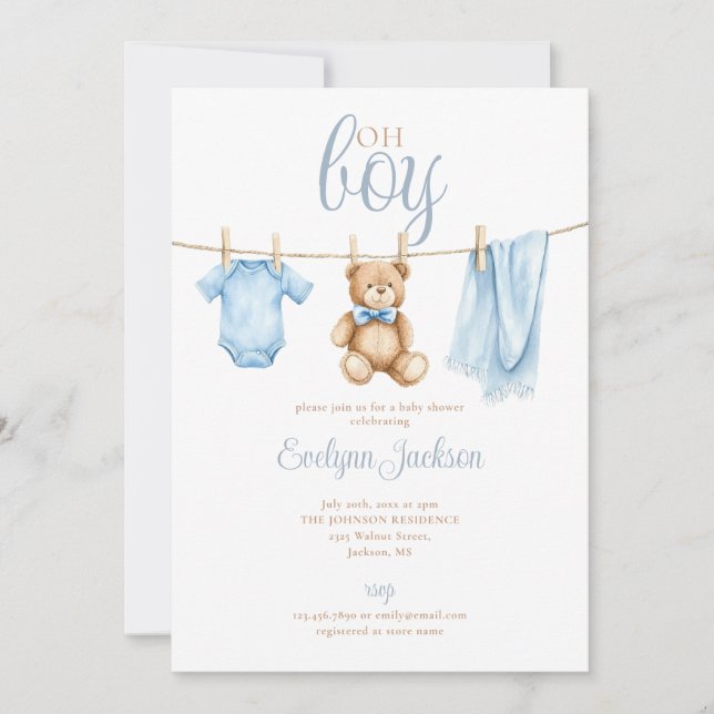 Invitation Vêtements pour garçon Bébé Shower Tout en Un (Devant)