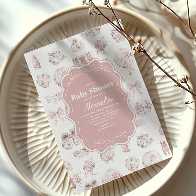 Invitation Vêtements Roses Toile De Jouy Baby shower (Créateur téléchargé)