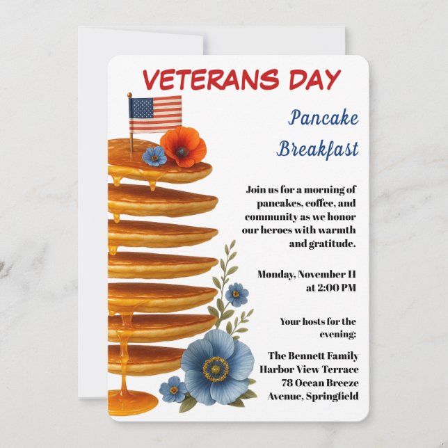 Invitation Veterans Day | Pancake Breakfast Celebration (Devant)