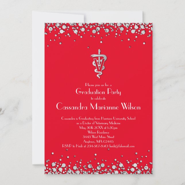 Invitation Veterinarian Graduation Red Silver (Devant)