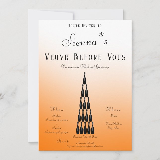 Invitation Veuve avant vows Tour Champagne Bachelorette (Devant)