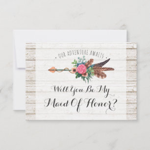 Invitation Veux-tu être ma témoin ? Mariage rustique bohème