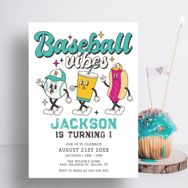 Invitation Vibes de baseball rétro Anniversaire de enfant col (Créateur téléchargé)