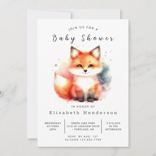 Invitation Vibes de forêt Décor Baby shower Fox (Devant)