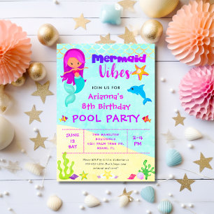 Invitation Vibes de mignonne sirène fête d'anniversaire de la