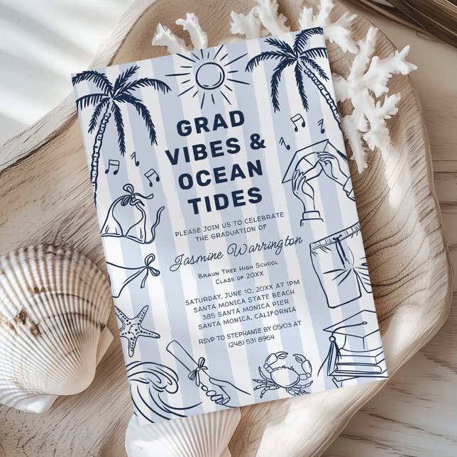 Invitation Vibes de remise de diplôme sur la plage Doodle Dip (Créateur téléchargé)