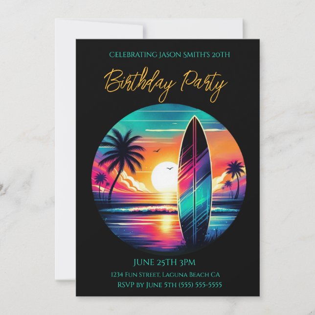 Invitation Vibes de surf été-fête-coucher-coucher (Devant)