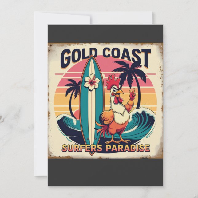 Invitation Vibes de Surfs tropicaux - Rooster Rétro & Waveboa (Devant)