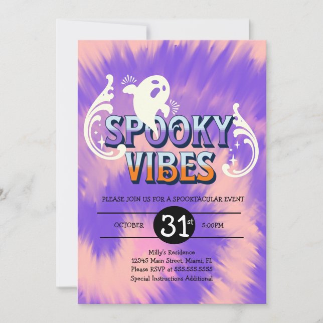 Invitation Vibes Éffrayantes de Halloween Party Tie Dye Ghost (Devant)