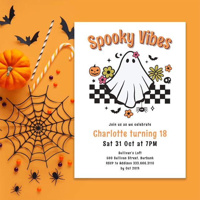 Invitation Vibes éffrayantes Retro Ghost Halloween fête d'ann (Créateur téléchargé)
