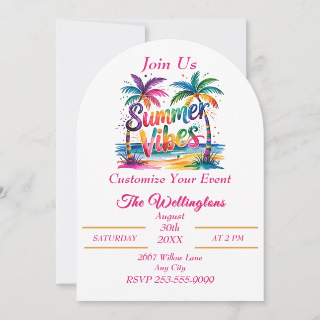 Invitation Vibes été Tropical Palm Tree Ocean Personnaliser (Devant)