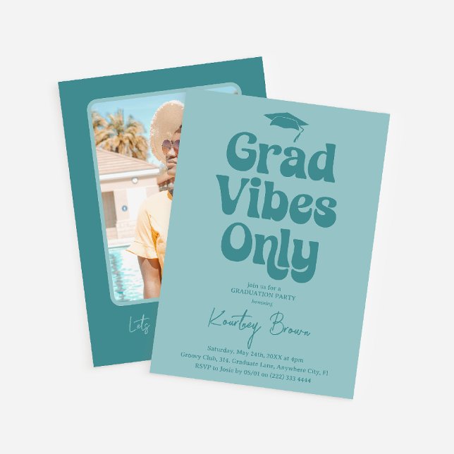 Invitation Vibes Grad Rétro Seulement Parti de Graduation (Créateur téléchargé)
