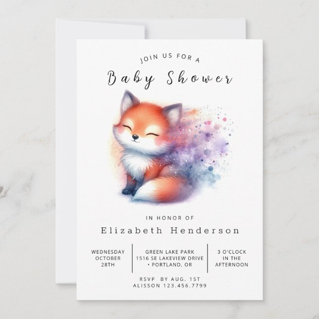 Invitation Vibes naturelles Design Fox Baby shower (Devant)
