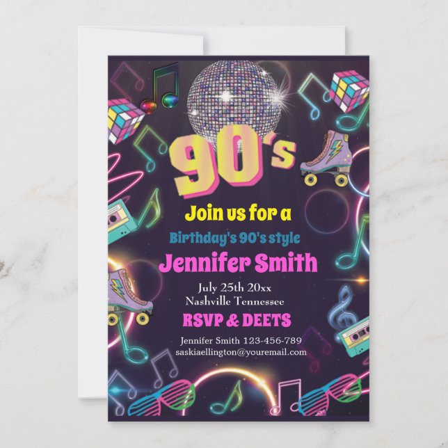 Invitation Vibes néon disco rétro des années 90 (Devant)