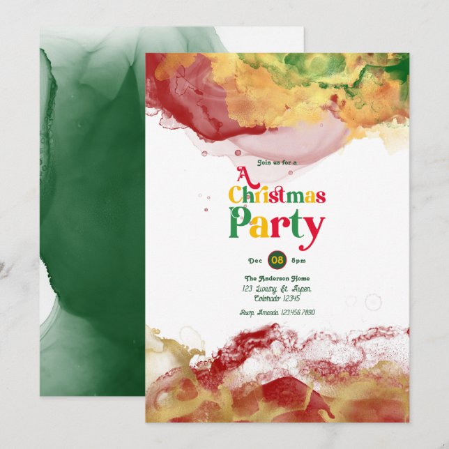 Invitation Vibes Rétro avec Flair d'Encre Alcoolique pour Fêt (Devant / Derrière)