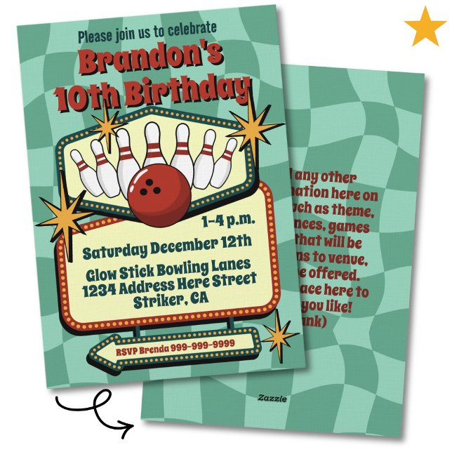 Invitation Vibes Rétro Funky Anniversaire Bowling Pré-Ados (Créateur téléchargé)
