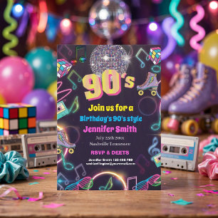 Invitation Vibes Rétro Néon Disco des Années 90