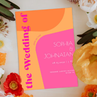 Invitation Vibes rétro orange rose gras mariage abstrait