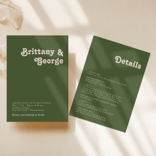 Invitation Vibes Rétro Simple Olive Green Tout en un Mariage