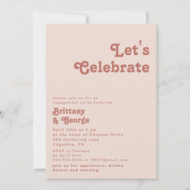 Invitation Vibes rétro simples | Blush Pink Célébrons (Devant)