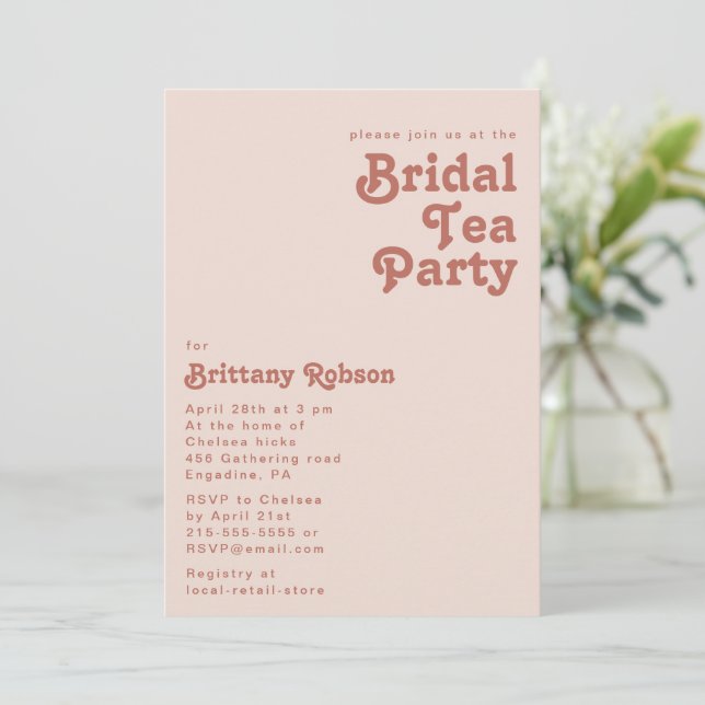 Invitation Vibes rétro simples | Blush Pink Tea Party (Debout devant)