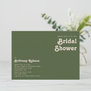 Invitation Vibes rétro simples   Fête des mariées vert olive