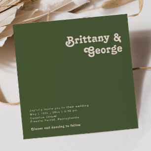 Invitation Vibes rétro simples   Mariage Carré vert olive