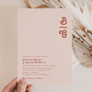 Invitation Vibes rétro simples   Mariage de monogramme rose