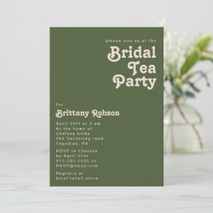 Invitation Vibes rétro simples   Olive Green Bride Tea Party
