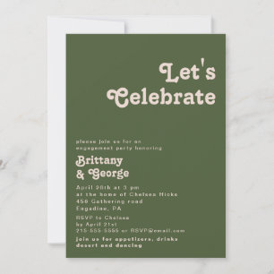 Invitation Vibes rétro simples   Vert olive Fêtons notre fête